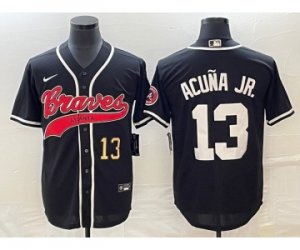 Men\'s Atlanta Braves #13 Ronald Acuna Jr Number Black Cool Base Stitched Baseball Jersey
