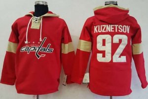 Mens Washington Capitals #92 Evgeny Kuznetsov Red Pullover Hoodie Stitched NHL Jersey