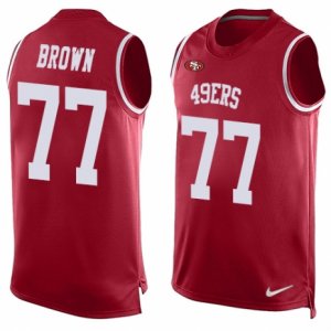 Mens Nike San Francisco 49ers #77 Trent Brown Limited Red Player Name & Number Tank Top NFL Jersey