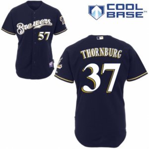 Men\'s Majestic Milwaukee Brewers #37 Tyler Thornburg Replica Navy Blue Alternate Cool Base MLB Jersey