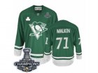 Mens Reebok Pittsburgh Penguins #71 Evgeni Malkin Authentic Green St Pattys Day 2017 Stanley Cup Champions NHL Jersey