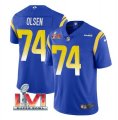 Nike Rams #74 Merlin Olsen Royal 2022 Super Bowl LVI Vapor Limited Jersey