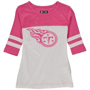 Tennessee Titans 5th & Ocean By New Era Girls Youth Jersey 34 Sleeve T-Shirt White Pink