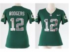 Nike Women Green Bay Packers #12 Aaron Rodgers Green[Handwork Sequin lettering Fashion]