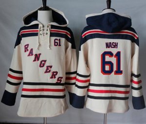 Mens New York Rangers #61 Rick Nash Cream Sawyer Hooded Sweatshirt Stitched NHL Jersey