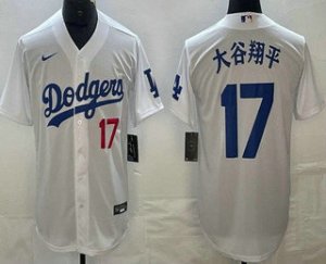 Men\'s Los Angeles Dodgers #17 Shohei Ohtani White Japanese Name Player Number Cool Base Jersey