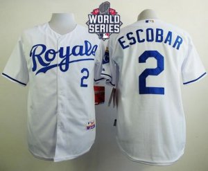 Kansas City Royals #2 Alcides Escobar White Cool Base W 2015 World Series Patch Stitched MLB Jersey
