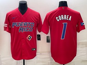 Men\'s Puerto Rico 1 Carlos Correa Red 2023 World Baseball Series Jersey