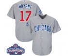 Youth Majestic Chicago Cubs #17 Kris Bryant Authentic Grey Road 2016 World Series Champions Cool Base MLB Jersey