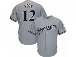 Youth Majestic Milwaukee Brewers #12 Stephen Vogt Authentic Grey Road Cool Base MLB Jersey