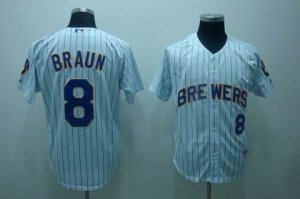 mlb milwaukee brewers #8 braun white(blue strip)