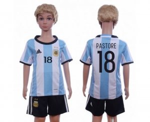 Argentina #18 Pastore Home Kid Soccer Country Jersey