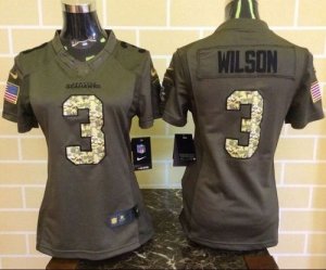 Women Nike Seattle Seahawks #3 Russell Wilson Green Salute to Service Jerseys