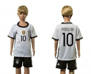 Germany #10 Podolski White Home Kid Soccer Country Jersey