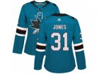 Women Adidas San Jose Sharks #31 Martin Jones Teal Home Authentic Stitched NHL Jersey