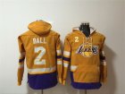 Los Angeles Lakers #2 Lonzo Ball Yellow All Stitched Hooded Sweatshirt