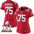 Womens Nike New England Patriots #75 Ted Karras Elite Red Alternate Super Bowl LI 51 NFL Jersey