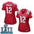 Nike Patriots #12 Tom Brady Red Wo 2018 Super Bowl LII Game Jersey