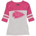 Kansas City Chiefs 5th & Ocean By New Era Girls Youth Jersey 34 Sleeve T-Shirt White Pink