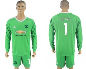 2017-18 Manchester United 1 DE GEA Green Long Sleeve Goalkeeper Soccer Jersey