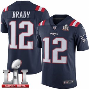 Mens Nike New England Patriots #12 Tom Brady Limited Navy Blue Rush Super Bowl LI 51 NFL Jersey