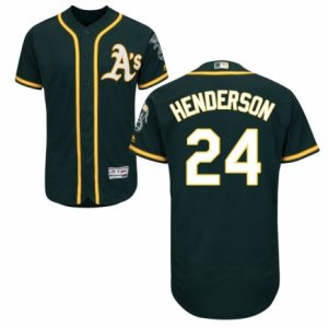 Men\'s Majestic Oakland Athletics #24 Rickey Henderson Green Flexbase Authentic Collection MLB Jersey
