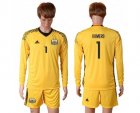 Argentina #1 Romero Yellow Goalkeeper Long Sleeves Soccer Country Jersey