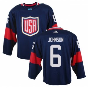 Youth Adidas Team USA #6 Erik Johnson Authentic Navy Blue Away 2016 World Cup Ice Hockey Jersey