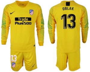 2018-19 Atletico Madrid 13 OBLAK Yellow Goalkeeper Long Sleeve Soccer Jersey