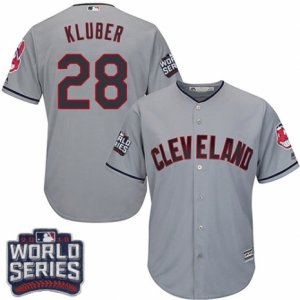 Youth Majestic Cleveland Indians #28 Corey Kluber Authentic Grey Road 2016 World Series Bound Cool Base MLB Jersey