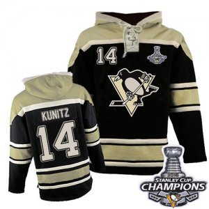 Mens Old Time Hockey Pittsburgh Penguins #14 Chris Kunitz Premier Black Sawyer Hooded Sweatshirt 2016 Stanley Cup Champions Bound