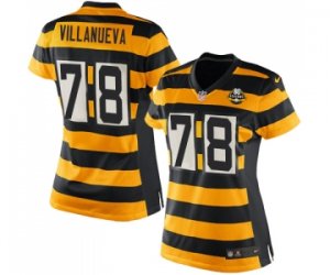 Womens Nike Pittsburgh Steelers #78 Alejandro Villanueva Elite Yellow Black Alternate 80TH Anniversary Throwback NFL Jersey