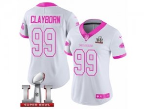 Womens Nike Atlanta Falcons #99 Adrian Clayborn Limited White Pink Rush Fashion Super Bowl LI 51 NFL Jersey