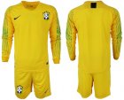 2018-19 Brazil Home Goalkeeper Long Sleeve Soccer Jersey
