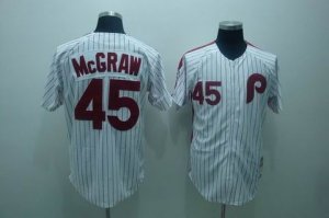 mlb philadelphia phillies #45 mcgraw m&n white(red strip)