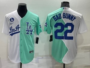 Dodgers #22 Bad Bunny White Green Nike Split 2022 MLB All-Star Jersey