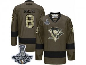 Mens Reebok Pittsburgh Penguins #8 Mark Recchi Premier Green Salute to Service 2017 Stanley Cup Champions NHL Jersey