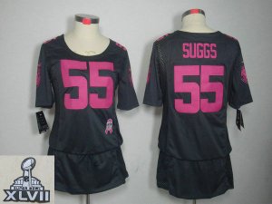 2013 Super Bowl XLVII Women NEW NFL Baltimore Ravens 55 Terrell Suggs Elite breast Cancer Awareness Dark grey Jerseys