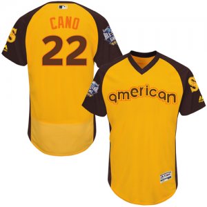 Mens Majestic Seattle Mariners #22 Robinson Cano Yellow 2016 All-Star American League BP Authentic Collection Flex Base MLB Jersey