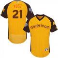 Mens Majestic Oakland Athletics #21 Stephen Vogt Yellow 2016 All-Star American League BP Authentic Collection Flex Base MLB Jersey