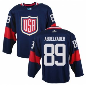 Youth Adidas Team USA #89 Justin Abdelkader Authentic Navy Blue Away 2016 World Cup Ice Hockey Jersey