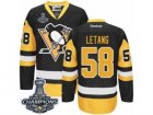 Mens Reebok Pittsburgh Penguins #58 Kris Letang Premier Black Gold Third 2017 Stanley Cup Champions NHL Jersey