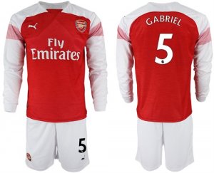 2018-19 Arsenal 5 GABRIEL Home Long Sleeve Soccer Jersey