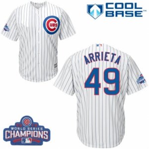 Youth Majestic Chicago Cubs #49 Jake Arrieta Authentic White Home 2016 World Series Champions Cool Base MLB Jersey