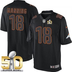 Nike Denver Broncos #18 Peyton Manning Black Super Bowl 50 Men\'s Stitched NFL Impact Limited Jersey