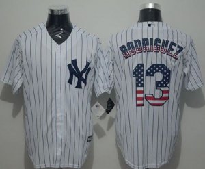 New York Yankees #13 Alex Rodriguez White Strip USA Flag Fashion Stitched Baseball Jersey