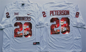 Oklahoma Sooners #28 Adrian Peterson All White Portrait Number College Jersey