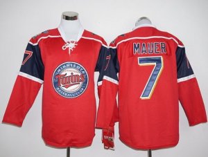 Minnesota Twins #7 Joe Mauer Red Long Sleeve Stitched Baseball Jersey