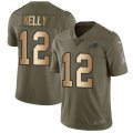Nike Bills #12 Jim Kelly Olive Gold Salute To Service Limited Jersey
