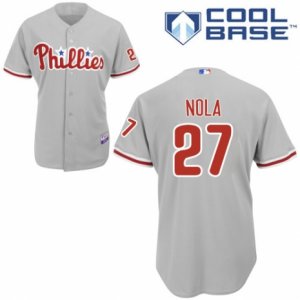 Men\'s Majestic Philadelphia Phillies #27 Aaron Nola Authentic Grey Road Cool Base MLB Jersey